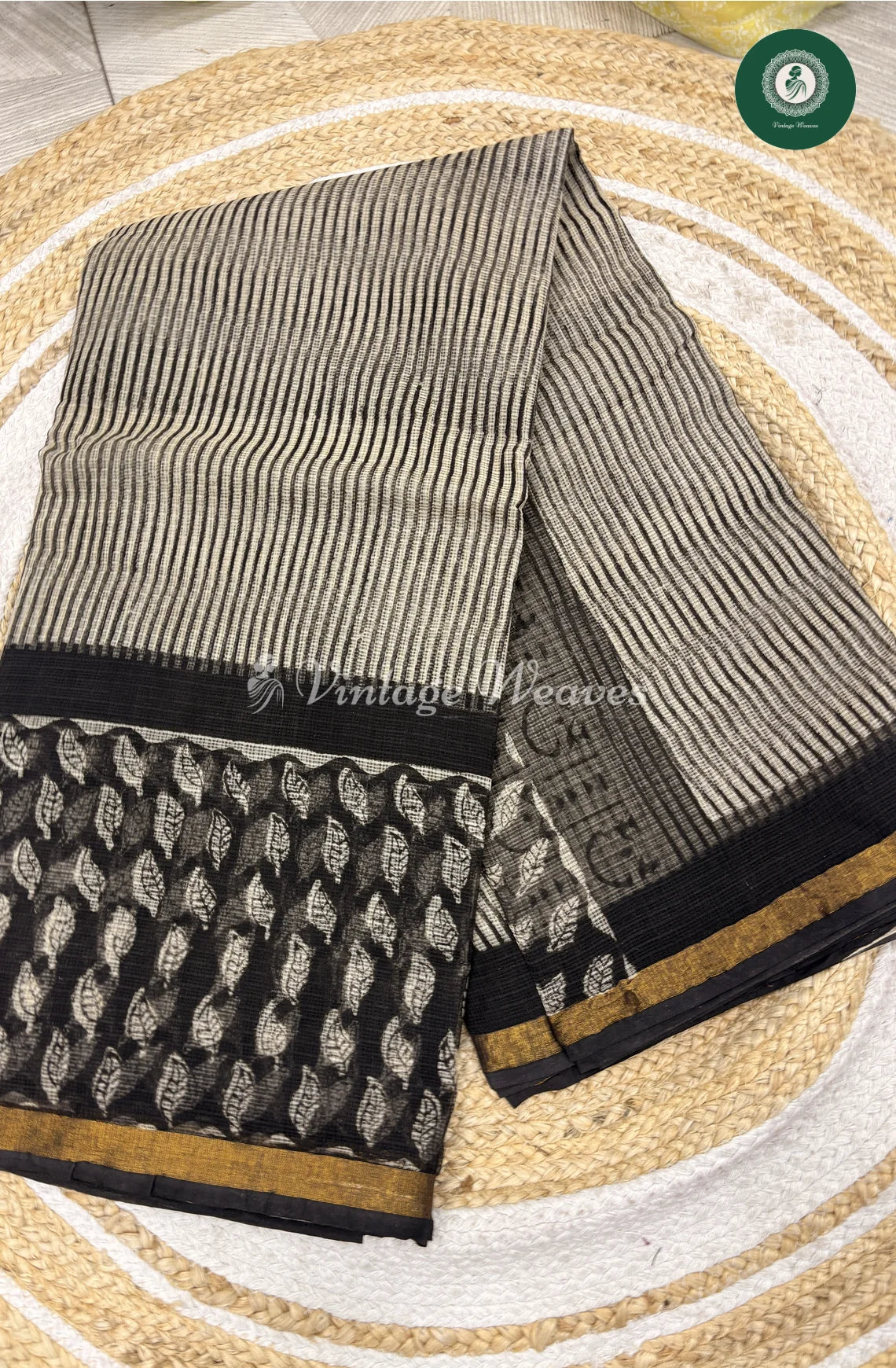 Premium Kota Cotton Saree Veritcallines-Black