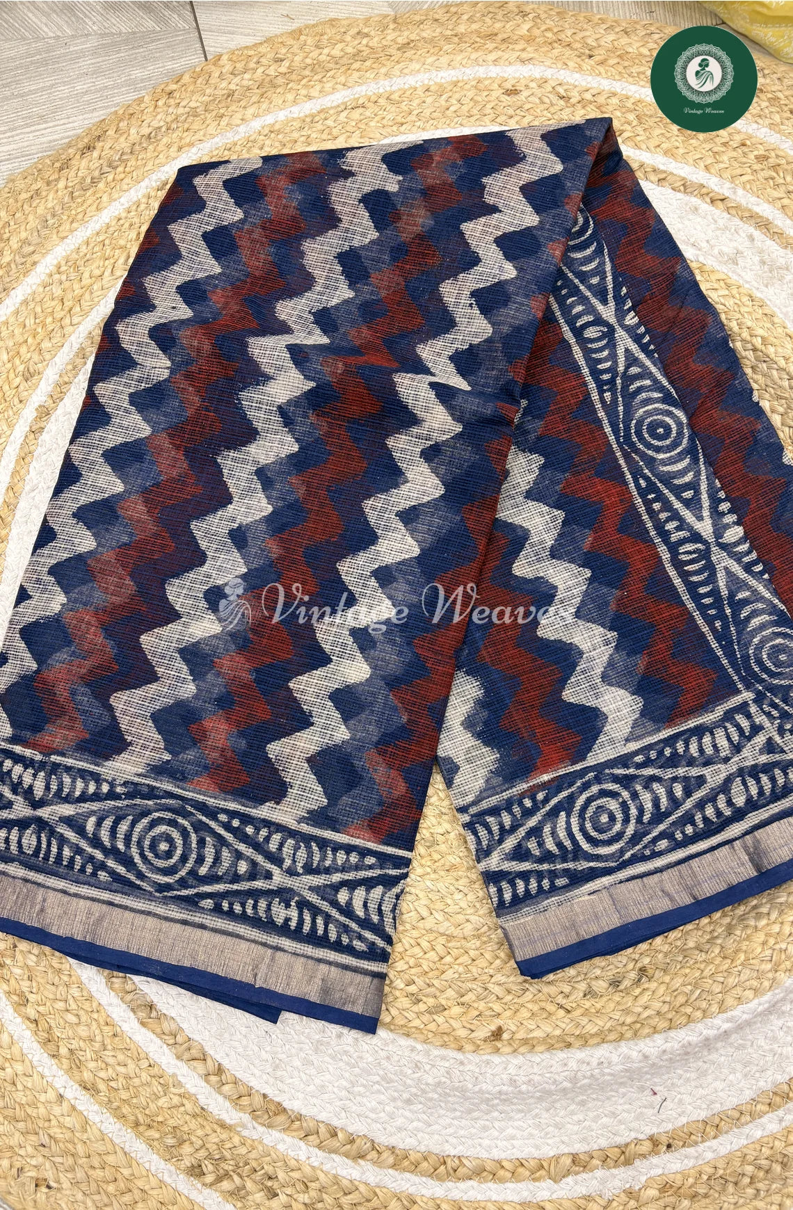 Premium Kota Cotton Saree ZigZag-Blue