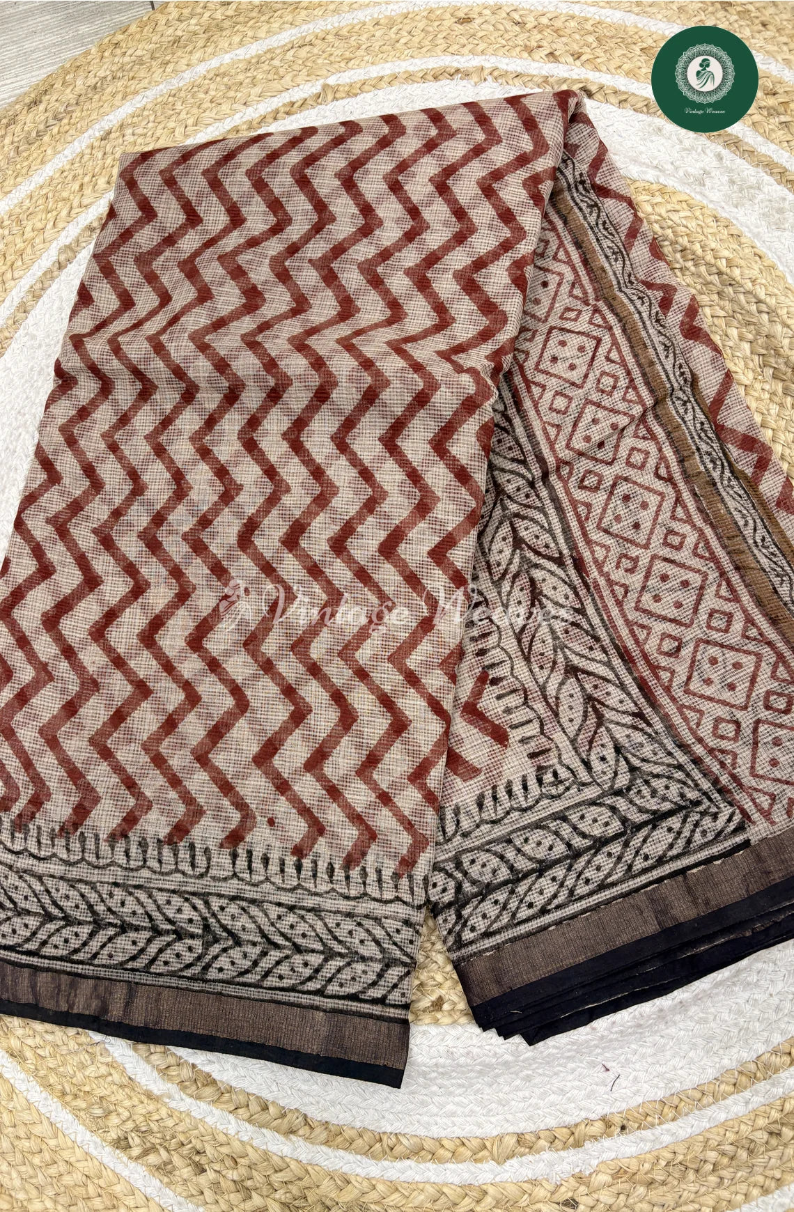 Premium Kota Cotton Saree ZigZag-Marron