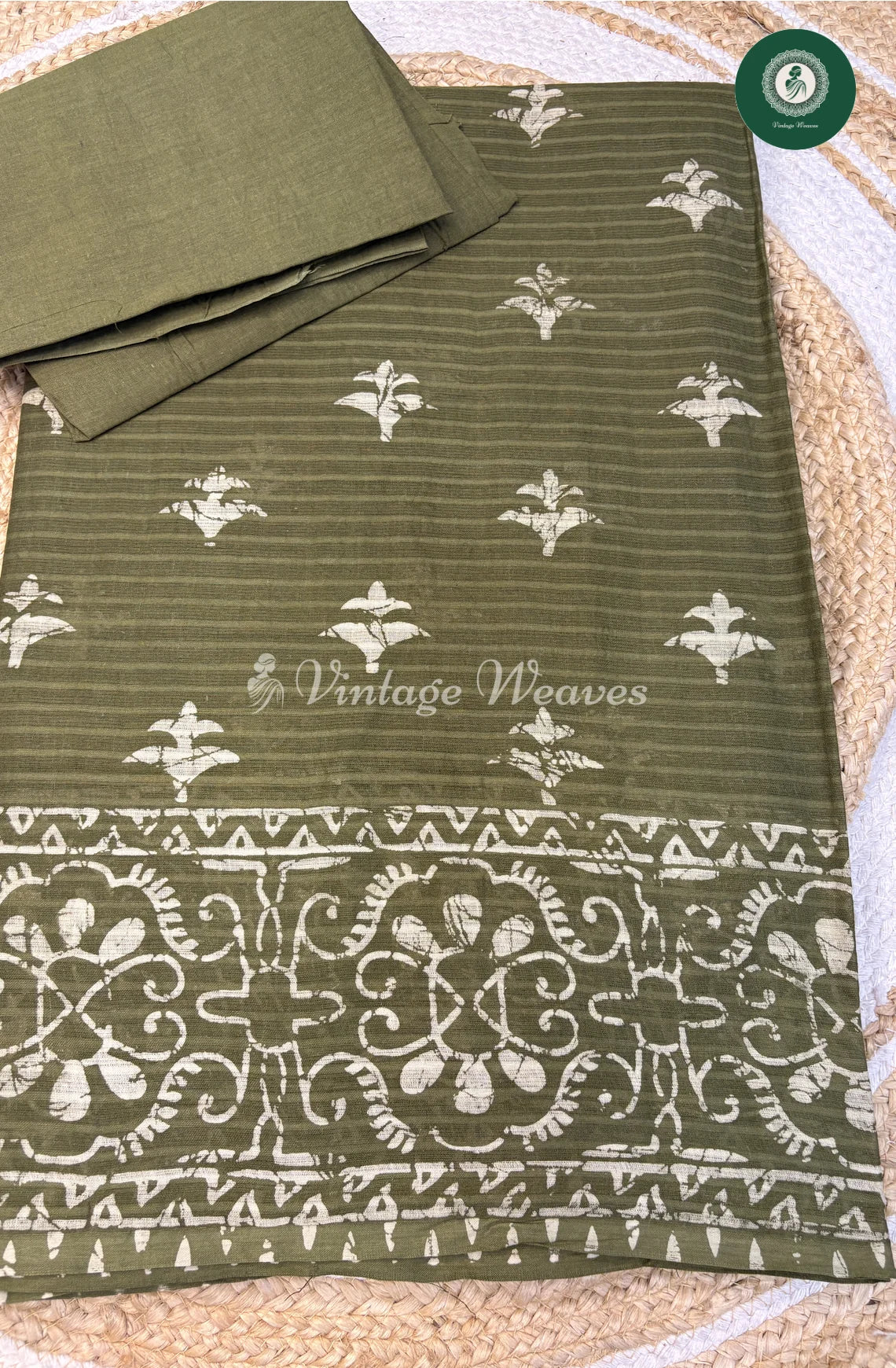 Printed Cotton Saree-Green