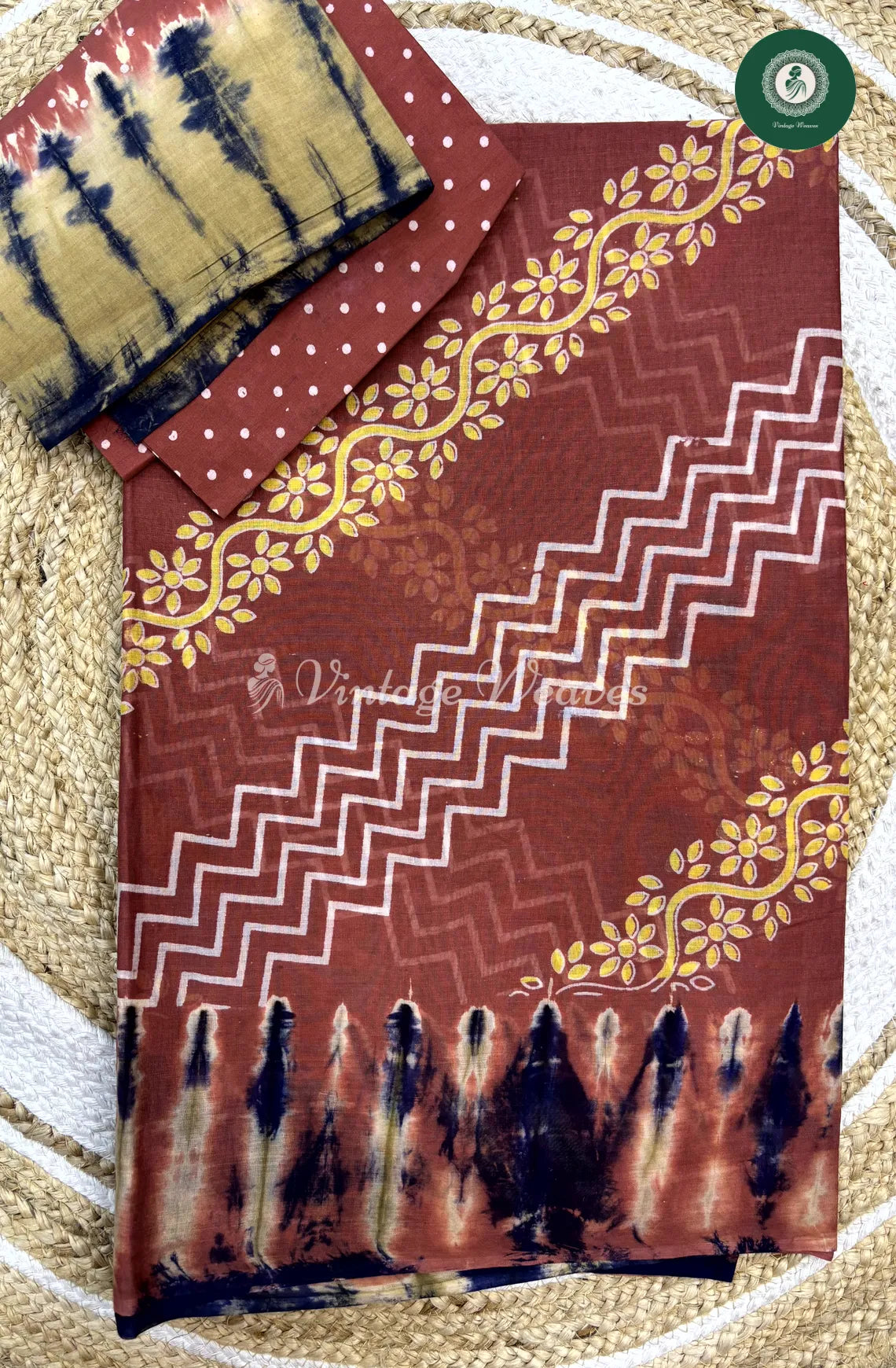 Printed Cotton Saree-Light Brown