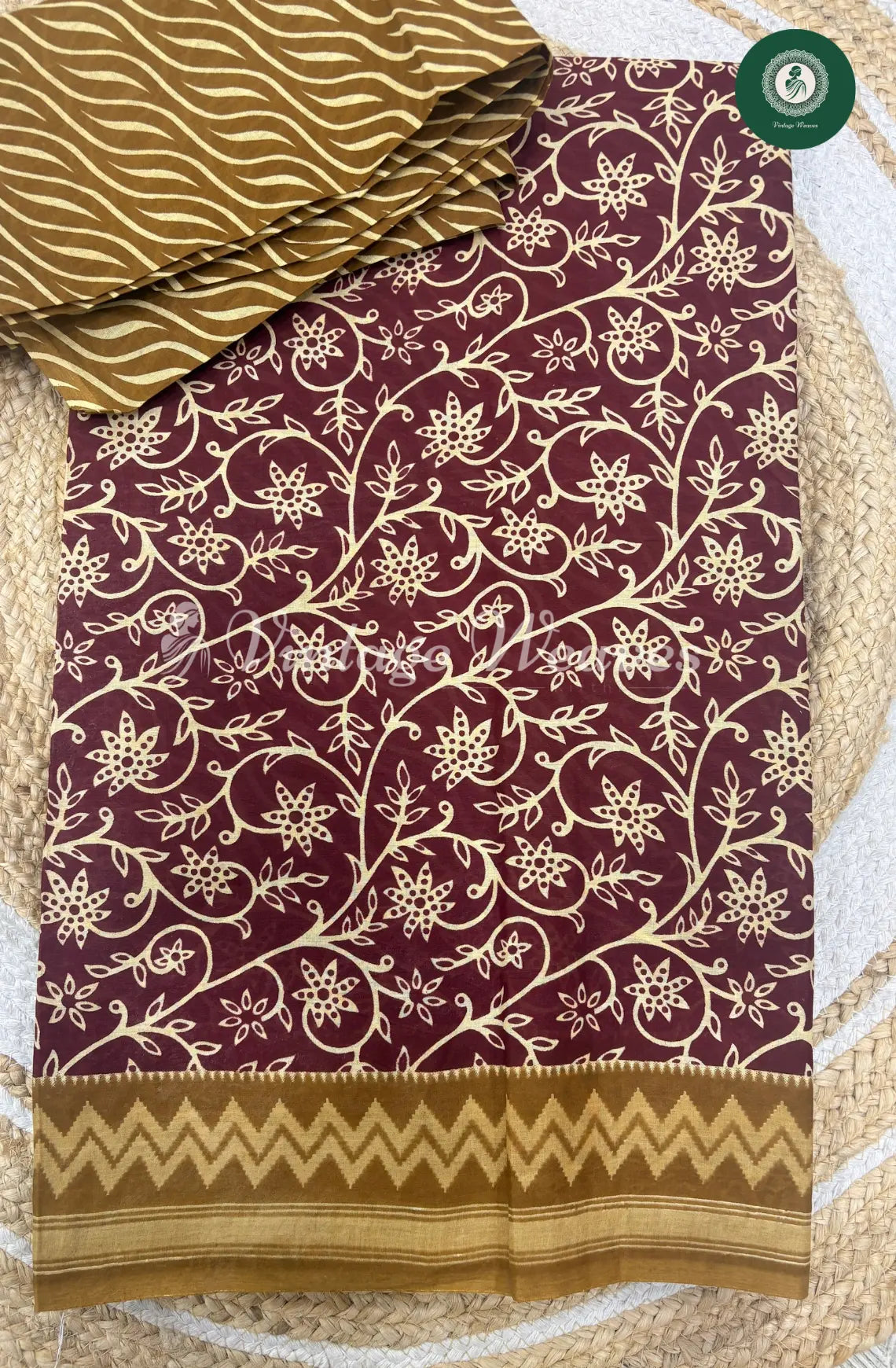 Printed Cotton Saree-Maroon