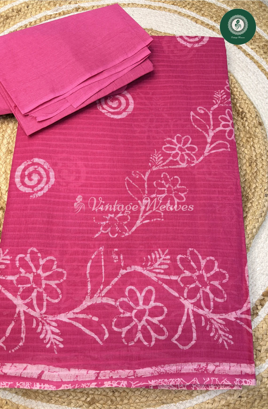 Printed Cotton Saree Flower-Pink (1)