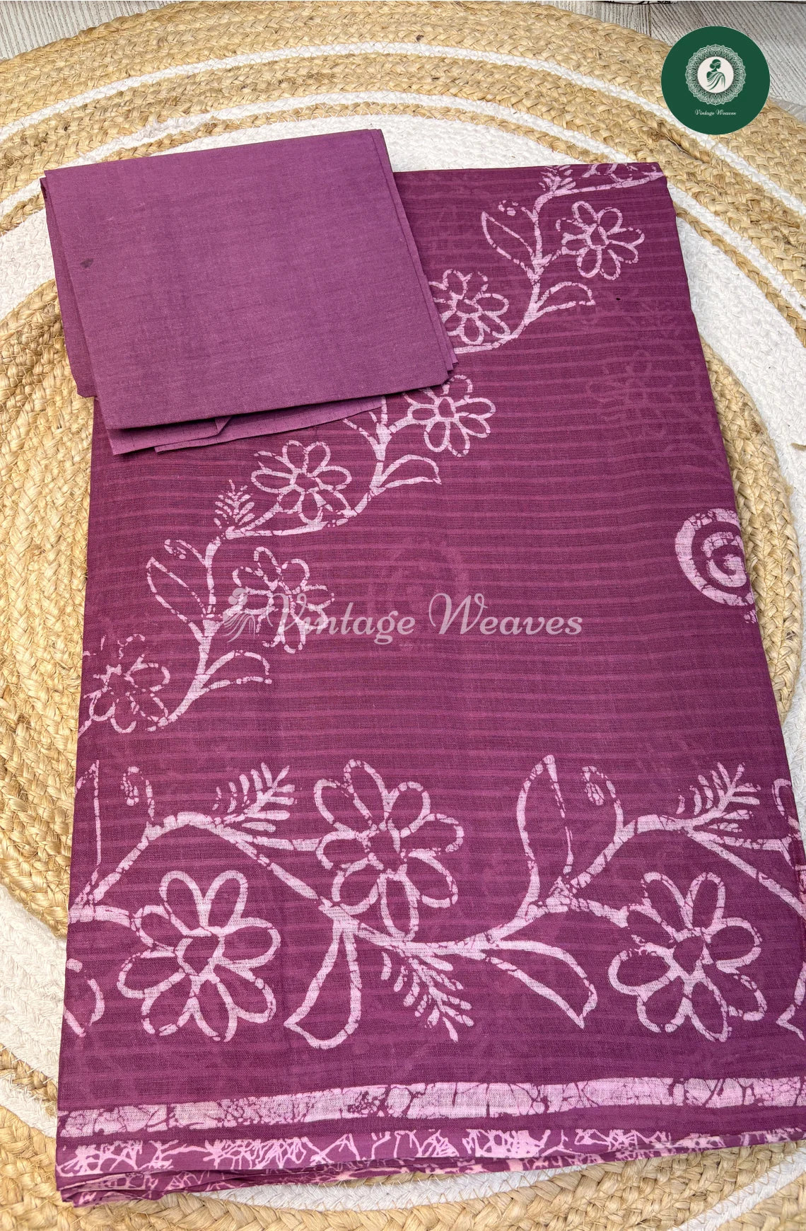 Printed Cotton Saree Flower-Purple (1)