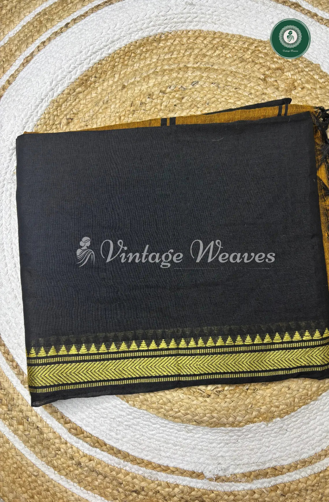 Pure Handloom Cotton Saree-Black