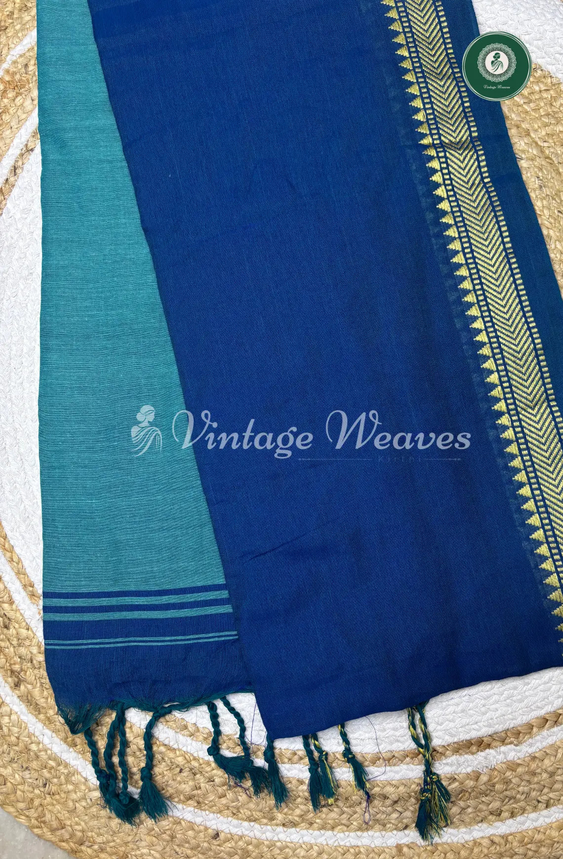 Pure Handloom Cotton Saree-Blue