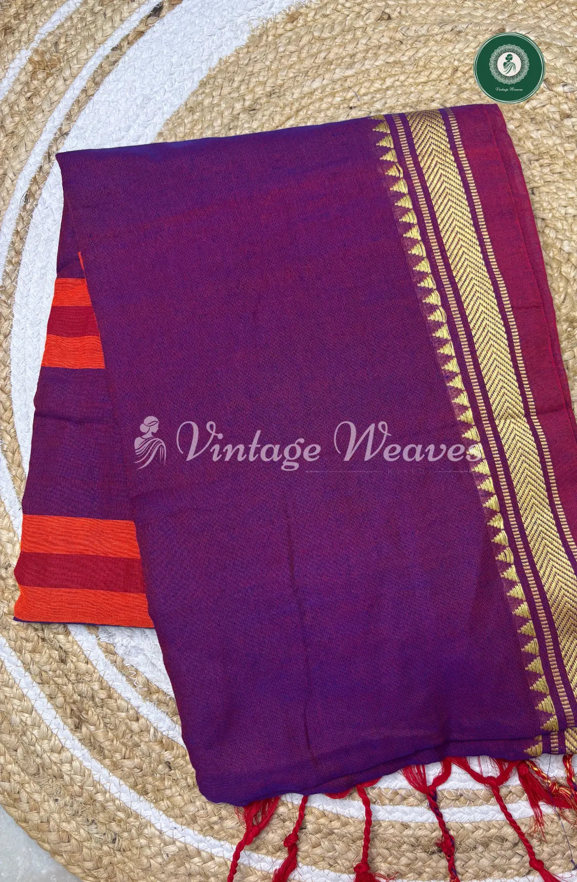 Pure Handloom Cotton Saree-Purple