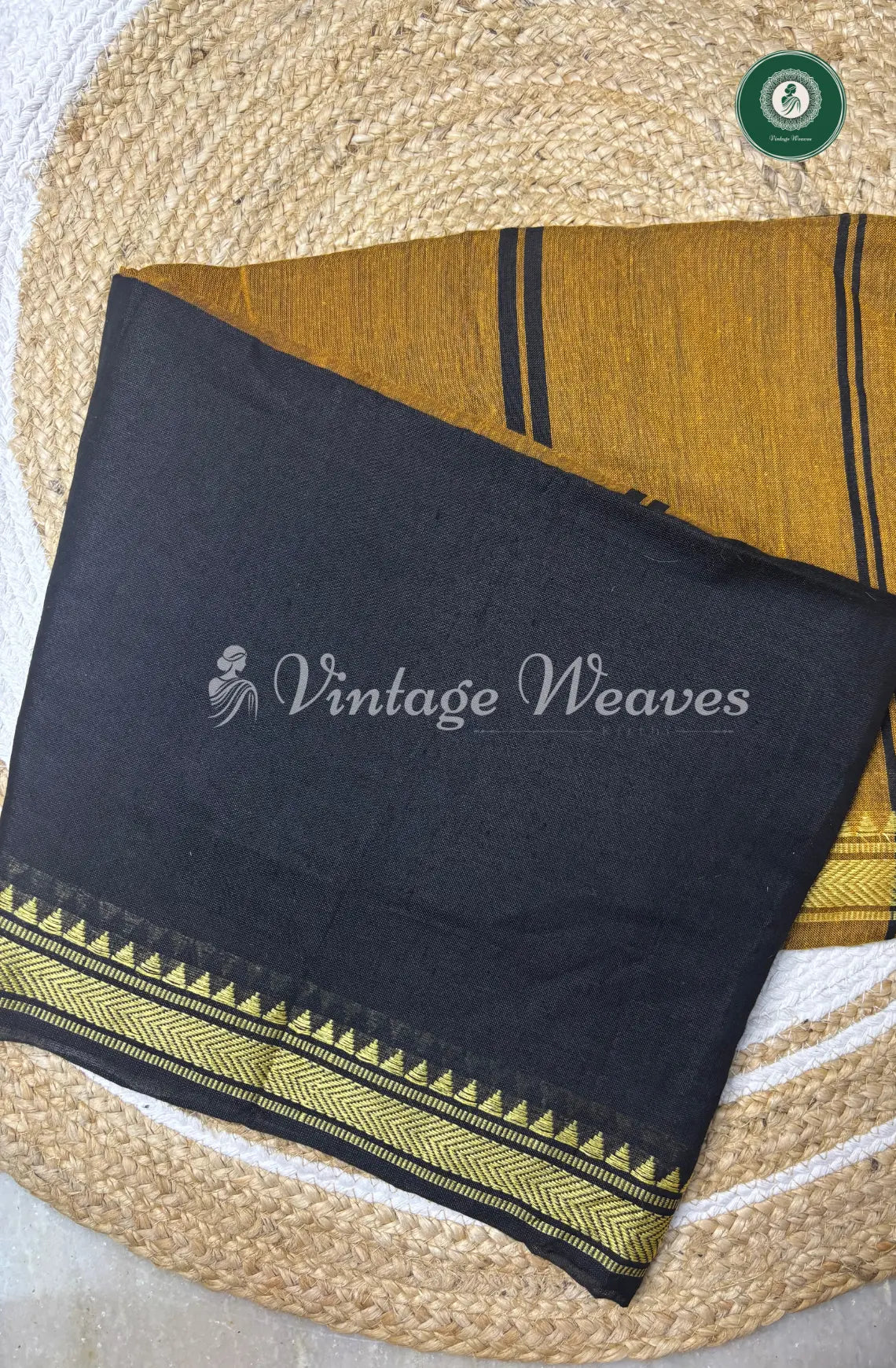 Pure Handloom Cotton Saree-Black