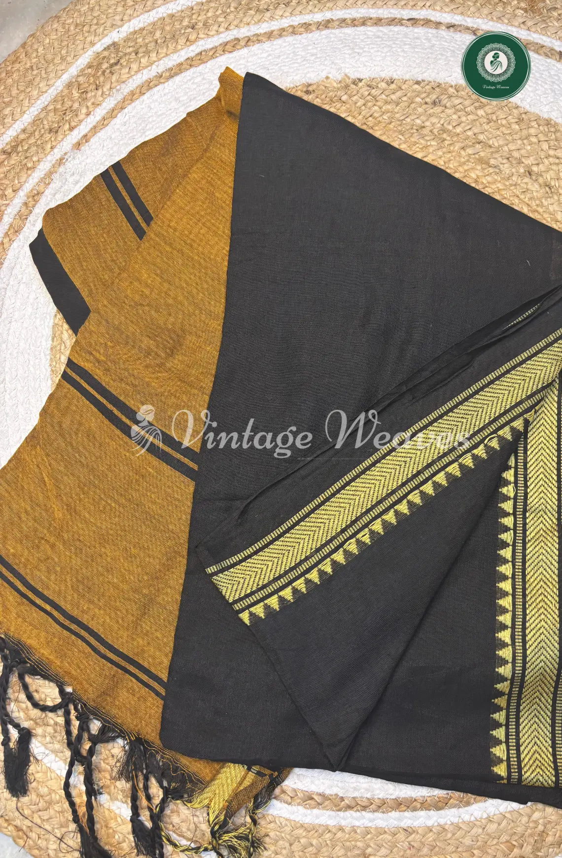Pure Handloom Cotton Saree-Black