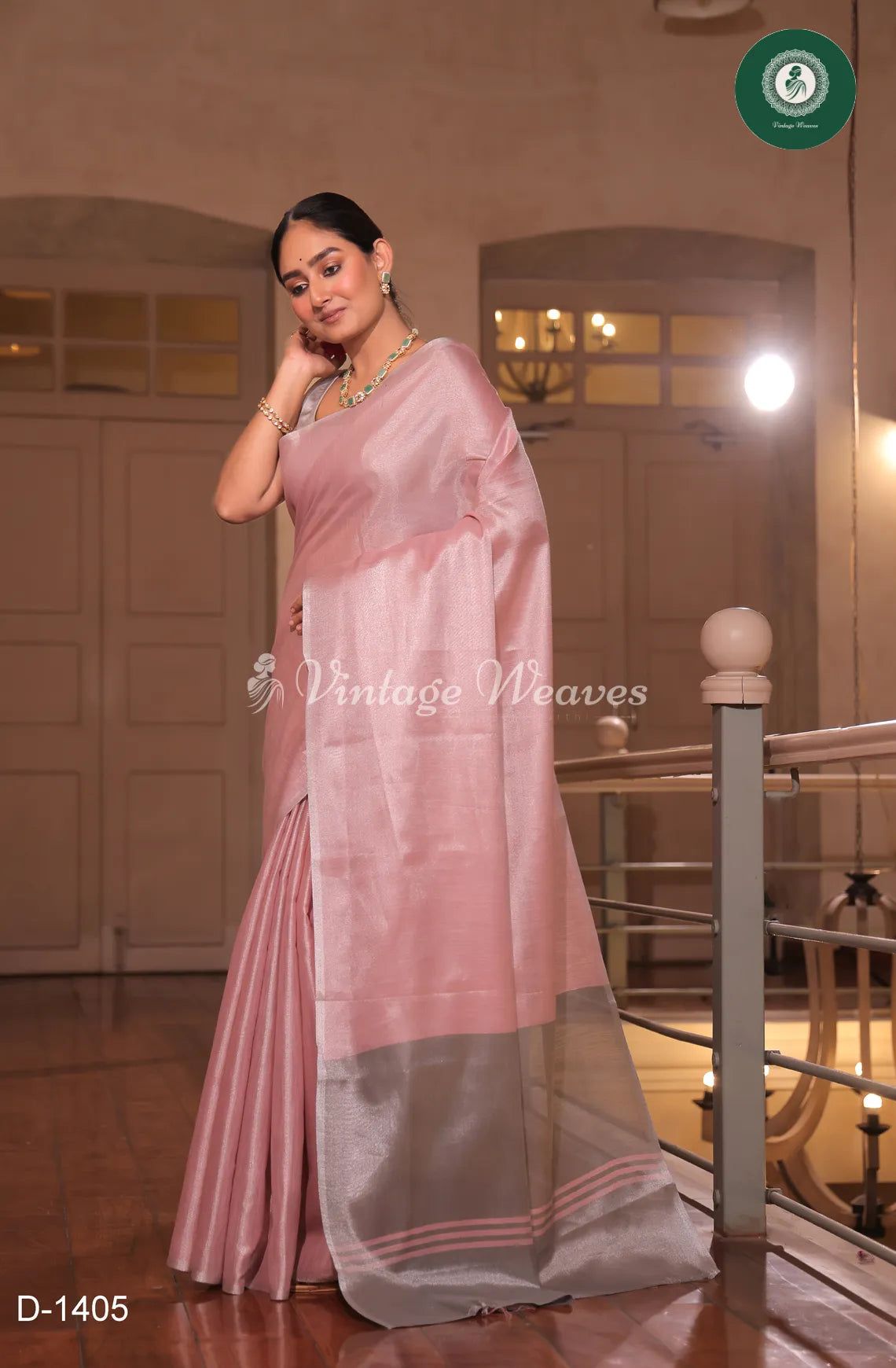 Pure Tissue Silk Saree With Contrast Pallu-Pink