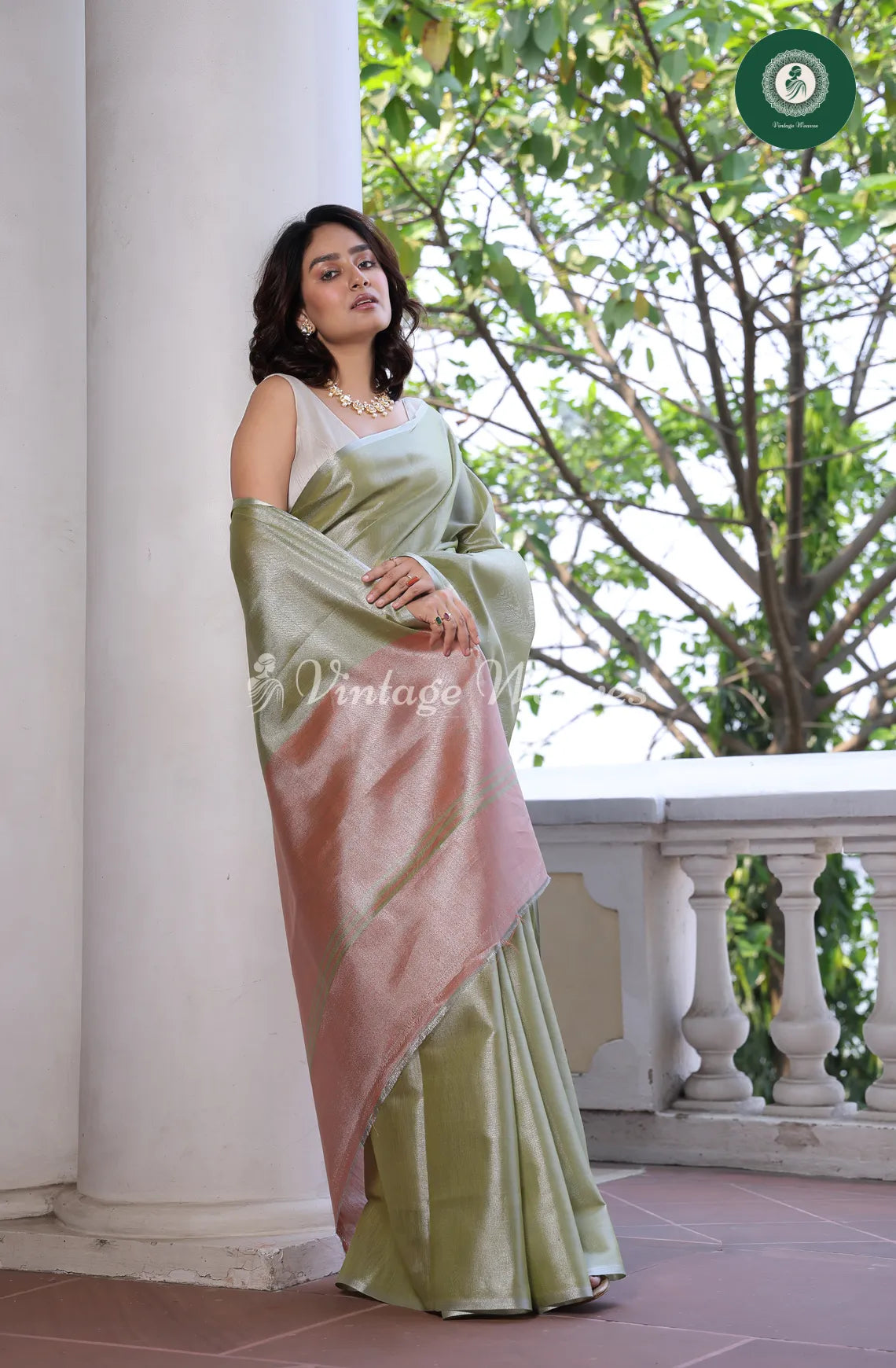 Pure Tissue Silk Saree With Contrast Pallu-PastelGreen