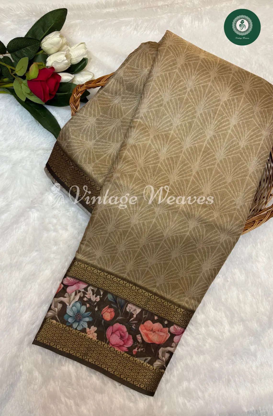 Rossy Green Silk Saree- with Floral border