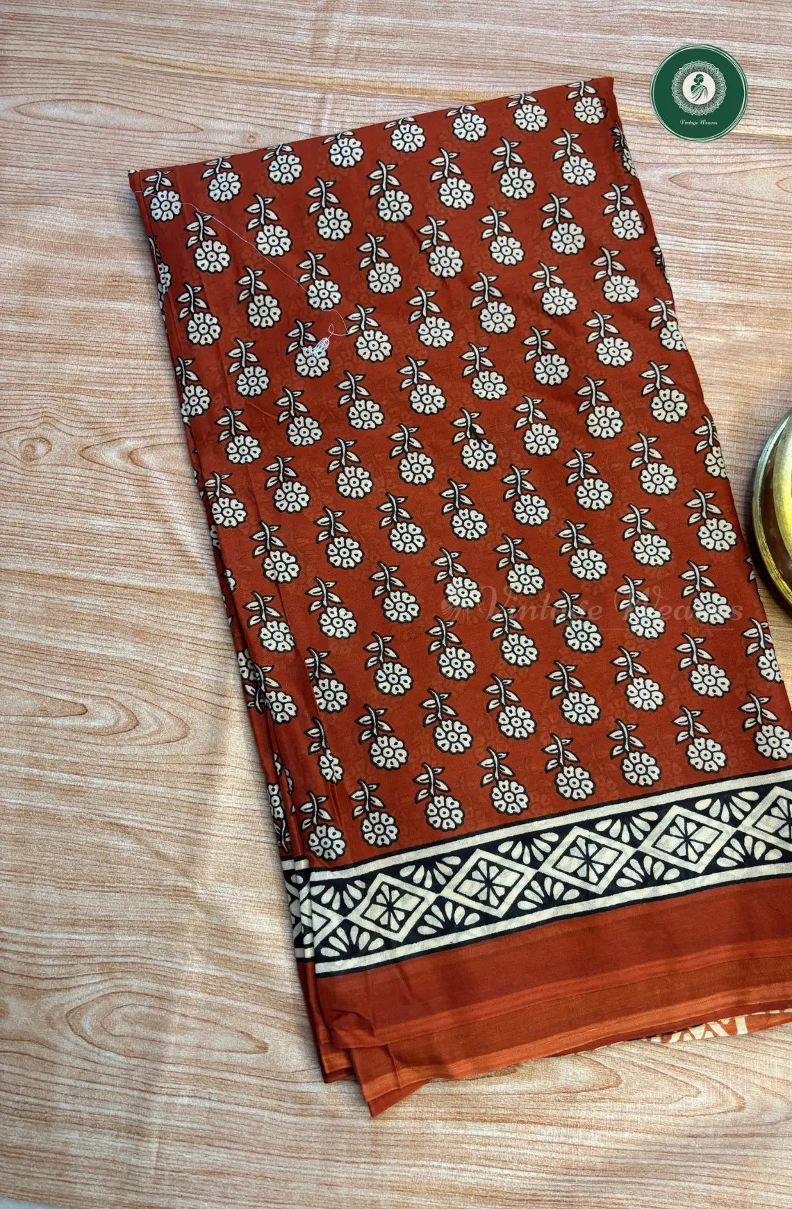 Screen Printed Pure Mul Cotton Saree-marron
