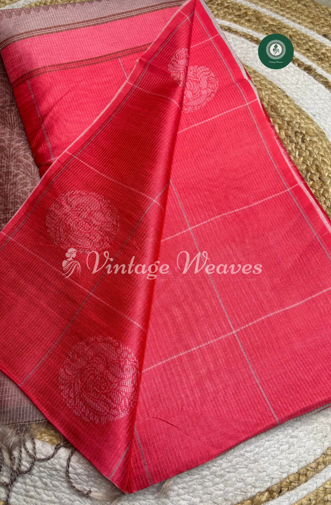 Semi Tusser Silk Saree With Contrast Pallu-Peach