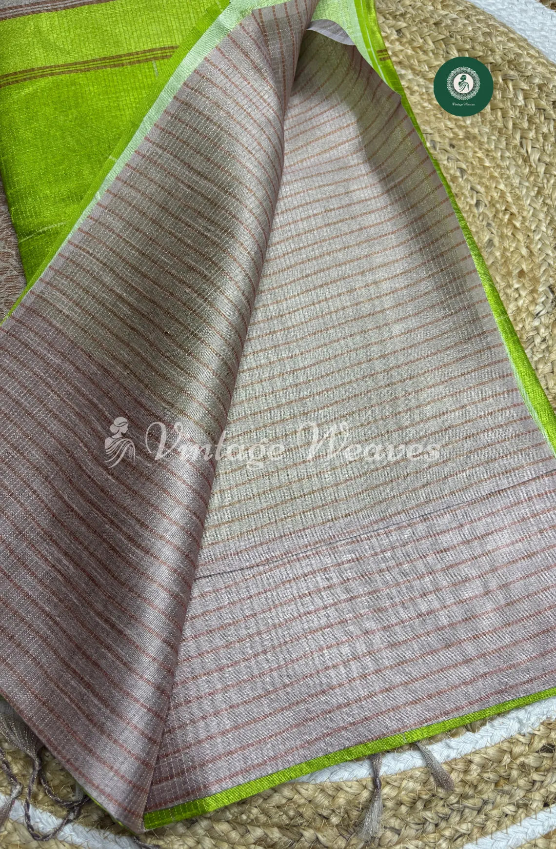 Semi Tusser Silk Saree With Contrast Pallu-LightGreen