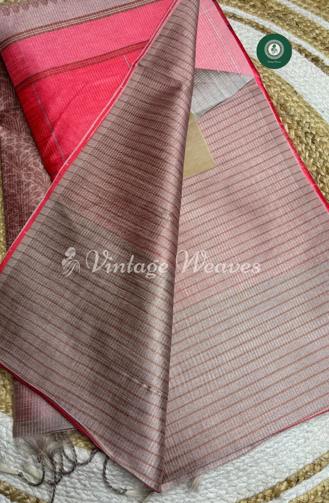 Semi Tusser Silk Saree With Contrast Pallu-Peach