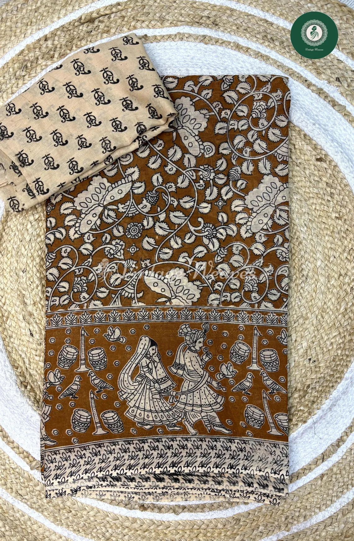 Soft Malai Cotton Saree Deer Design -Green