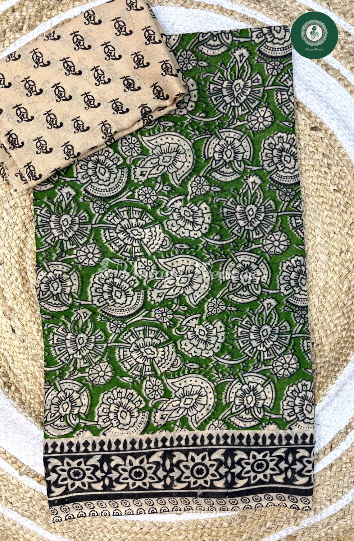 Soft Malai Cotton Saree Flower-Green