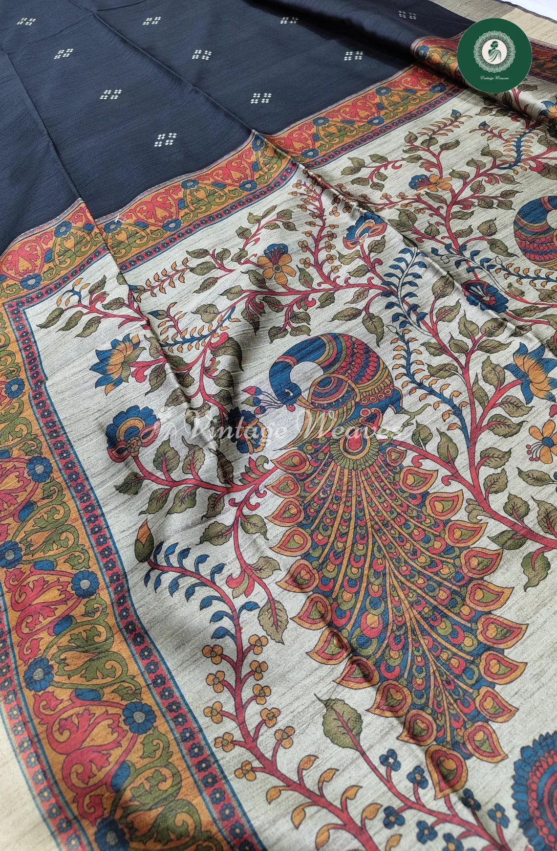 Soft Khadi Raw Silk Saree With Madhubani Printed Pallu-Purple