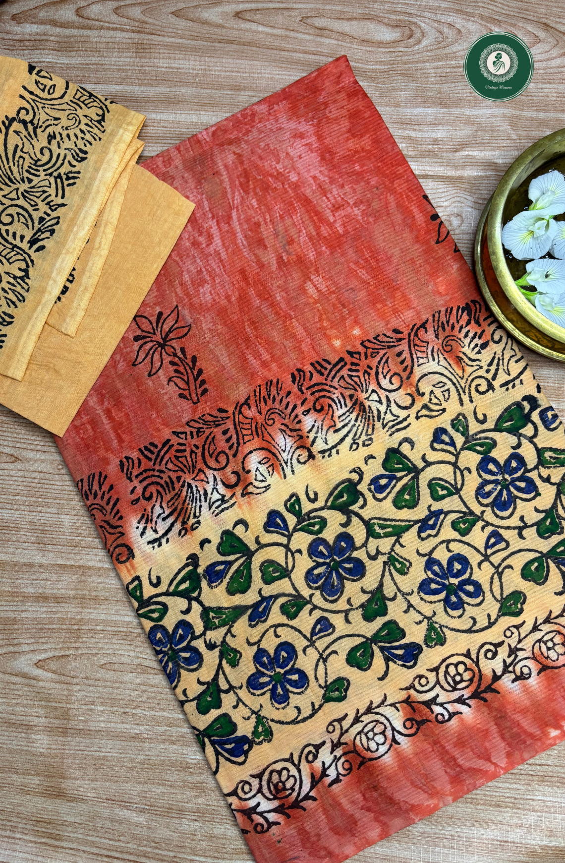Traditional Printed Pure Cotton Saree - Red