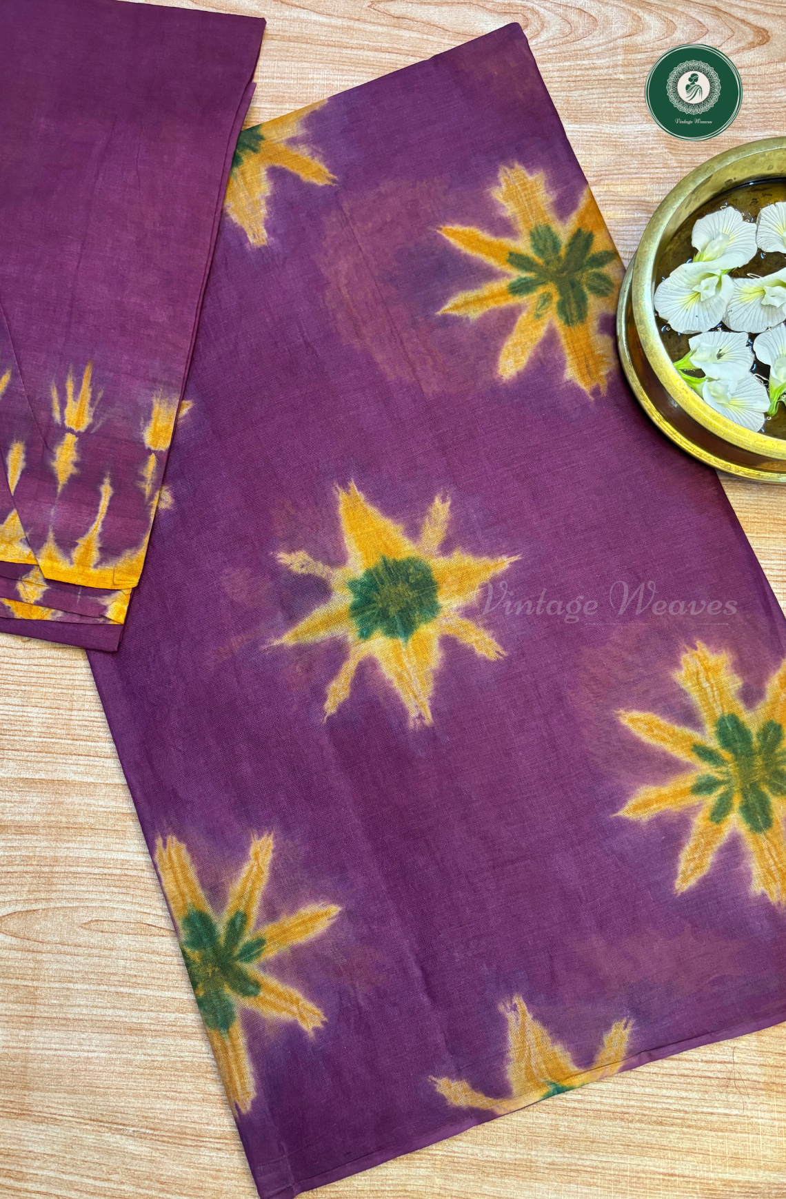 Traditional Printed Pure Cotton Saree - Violet