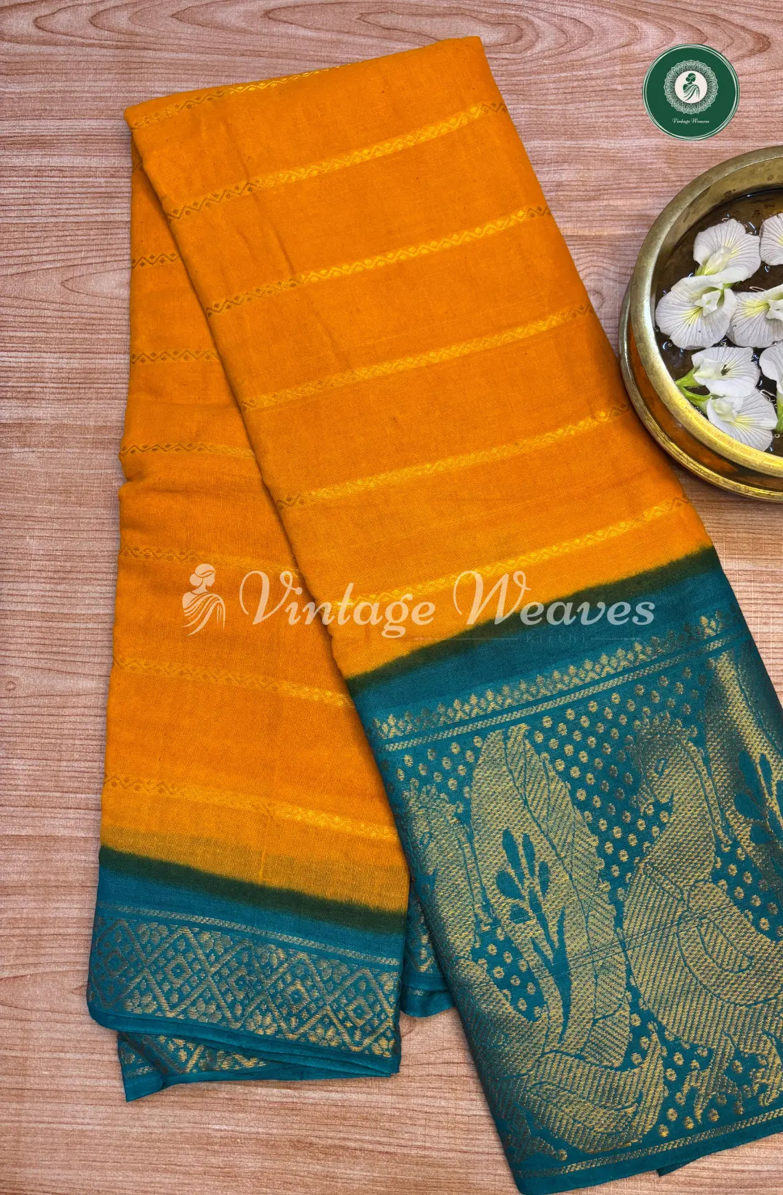 Veldhari cotton saree-Mustard