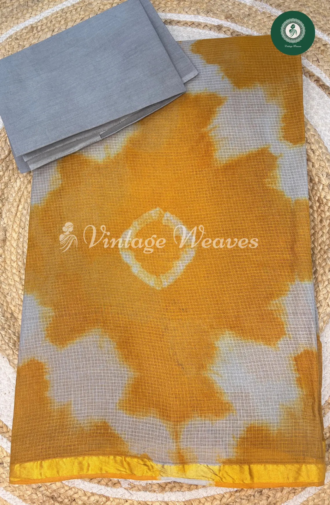 Shibori Printed Cotton Saree-Yellow