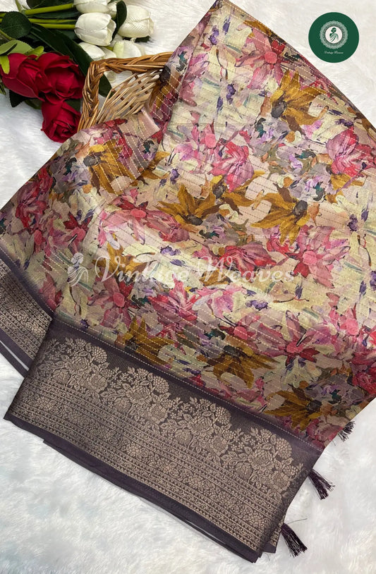 Banarasi Multicolour ArtSilksare with Floral and Zari border