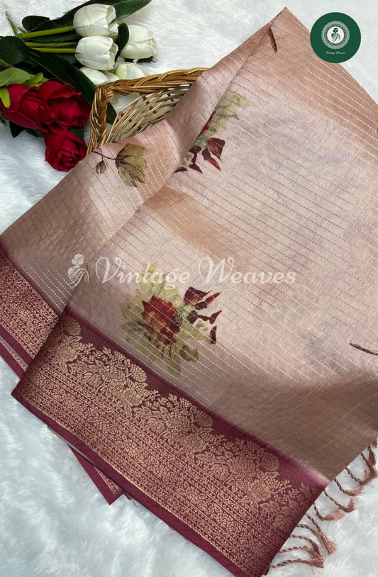 Banarasi Pink Art Silk saree with Floral and Zari border