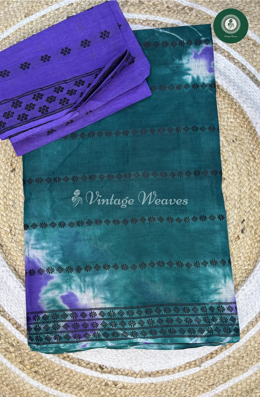 Bandhini Design Cotton Saree With WeavingButta-Blue