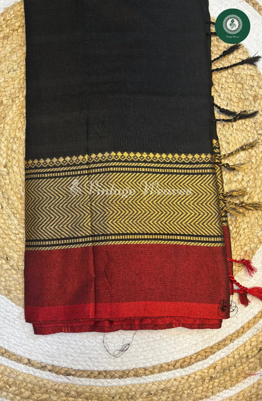 Bengal HandWoven Cotton Saree-Black