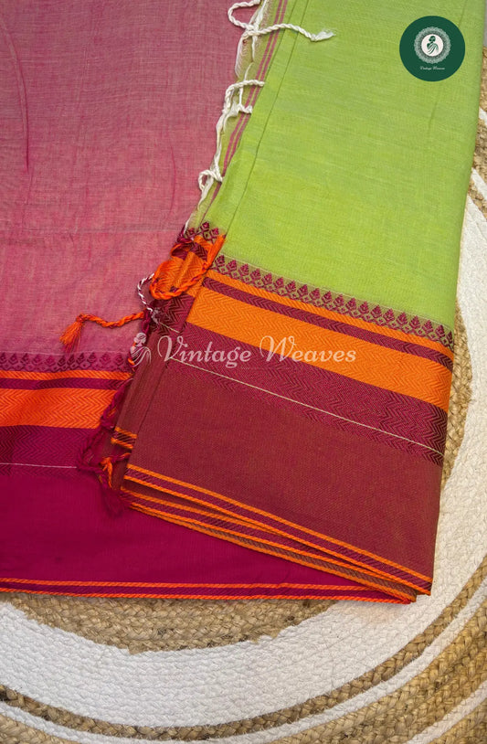 Bengal HandWoven Cotton Saree-LightGreen