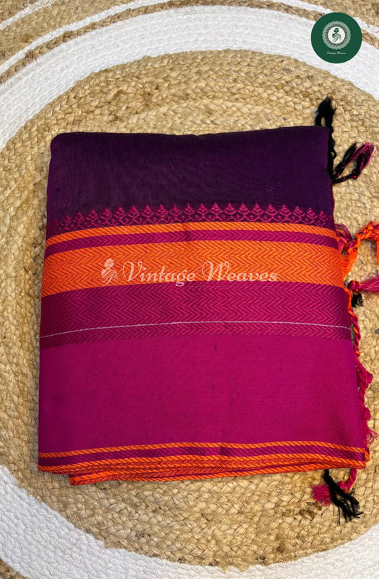 Bengal HandWoven Cotton Saree2-Magenta