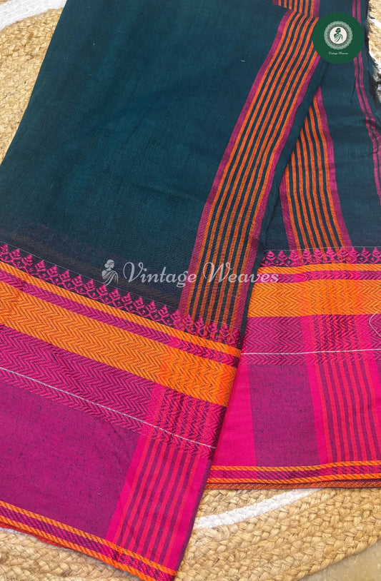 Bengal HandWoven Cotton Saree-RamaGreen