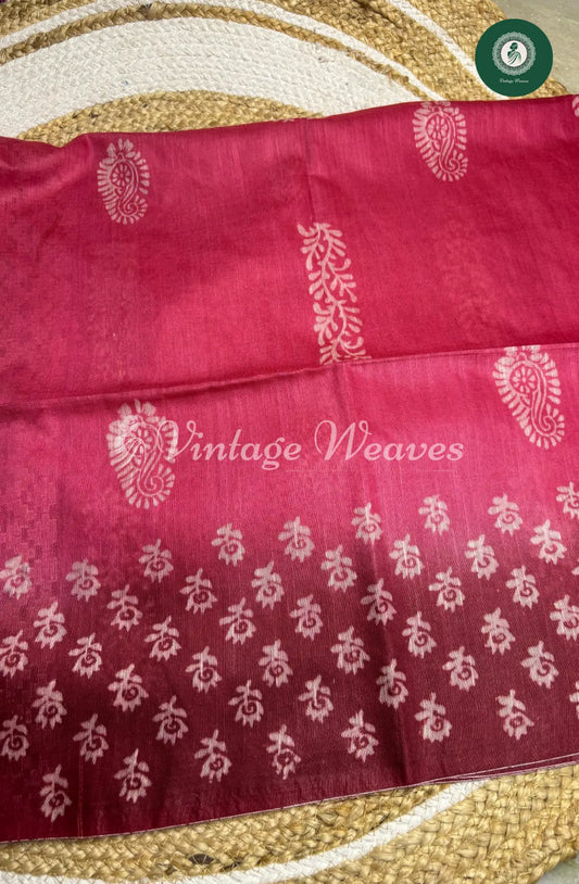 Bhagalpuri Linen Cotton saree -Dark Pink With Maroon