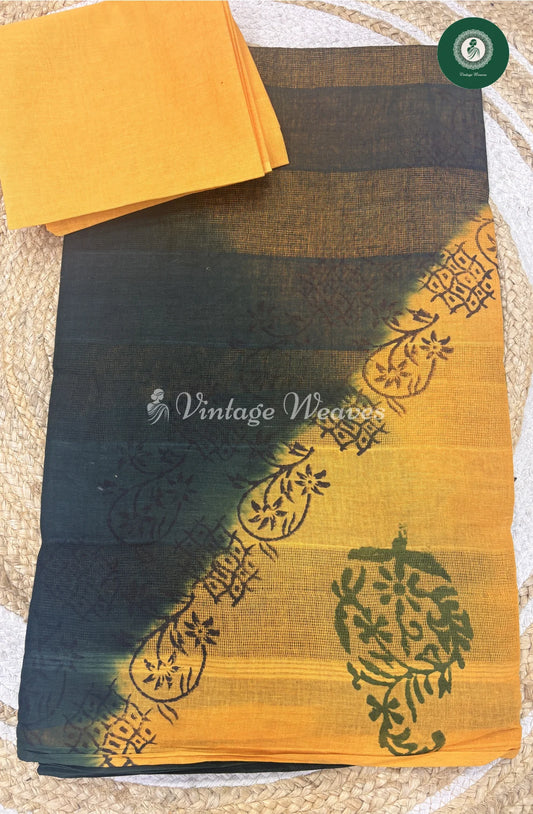 Budget Kota Cotton Saree -GreenwithYellow