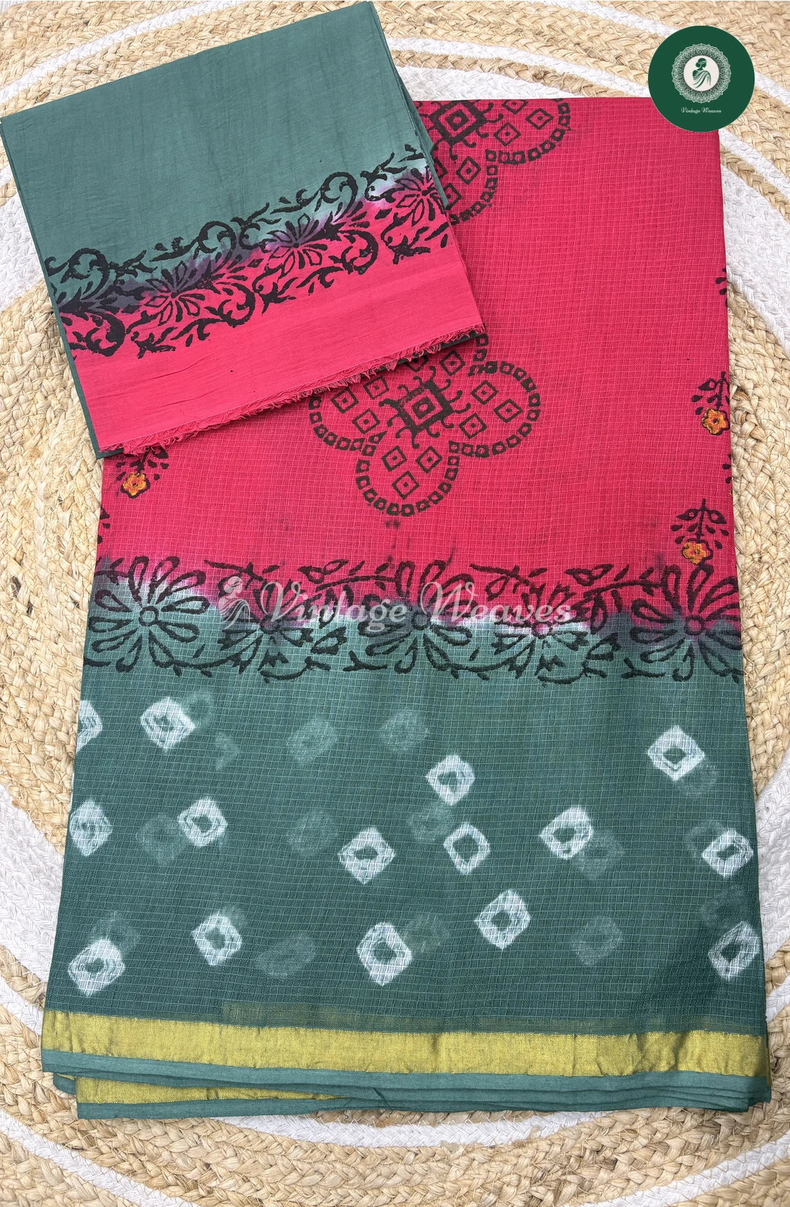 Budget Kota Cotton Saree-PinkWithRamagreen