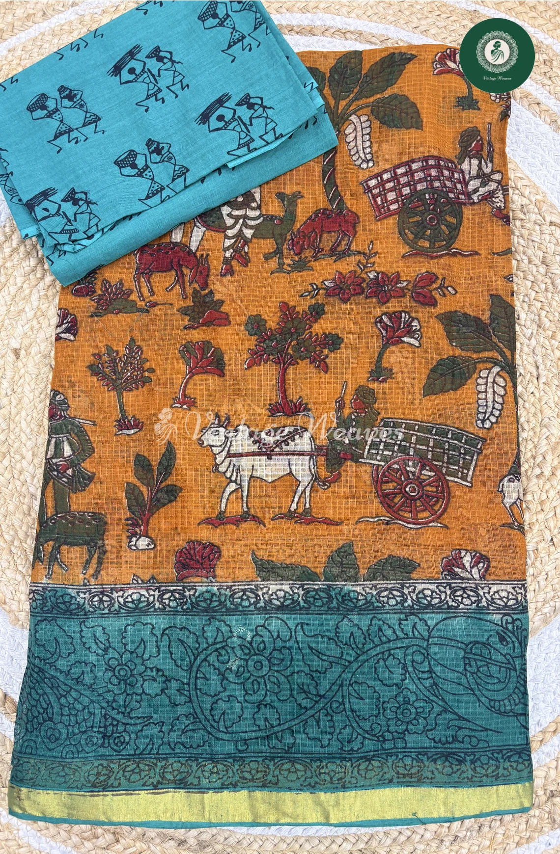 Budget Kota Cotton Saree Cow-Yellow With Blue