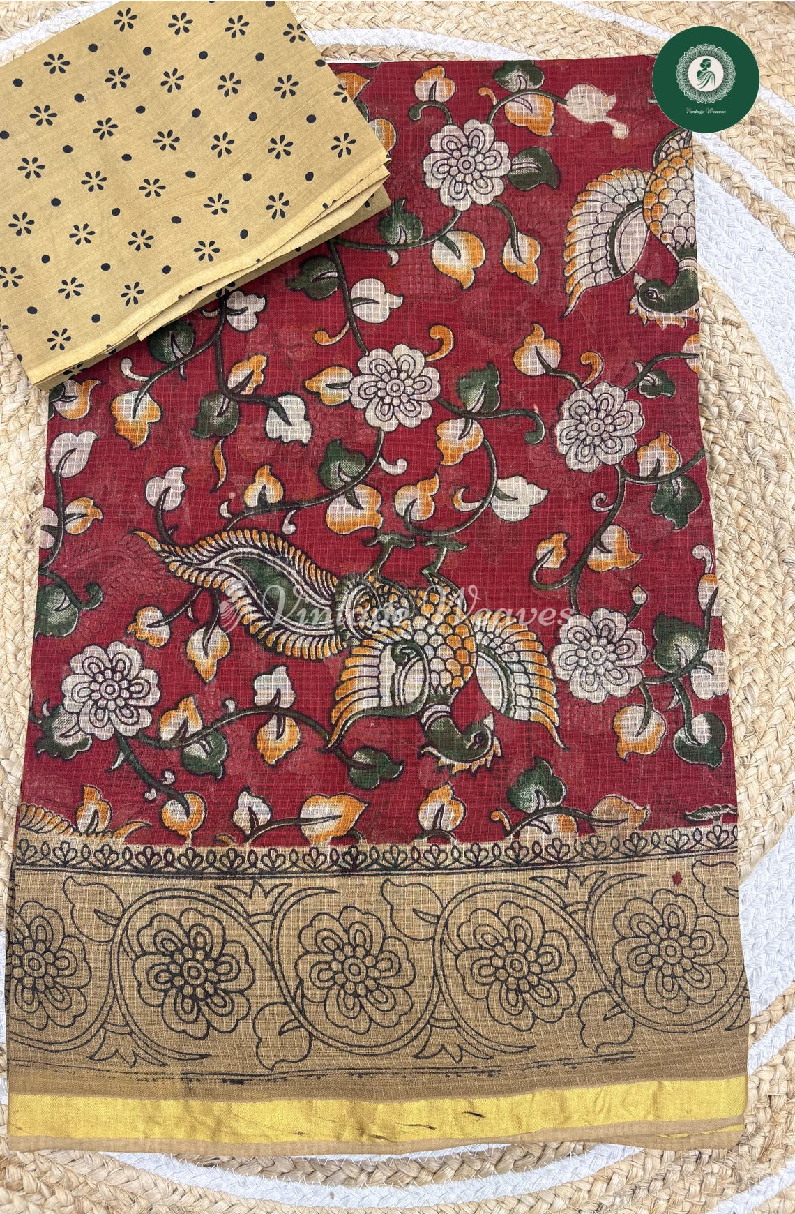 Budget Kota Cotton Saree Leaf- Red with Sandel