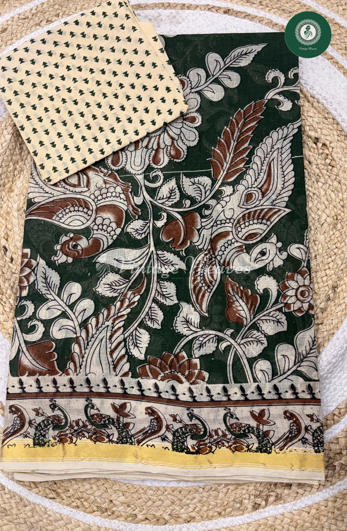 Budget Kota Kalamkari Cotton Saree-Green