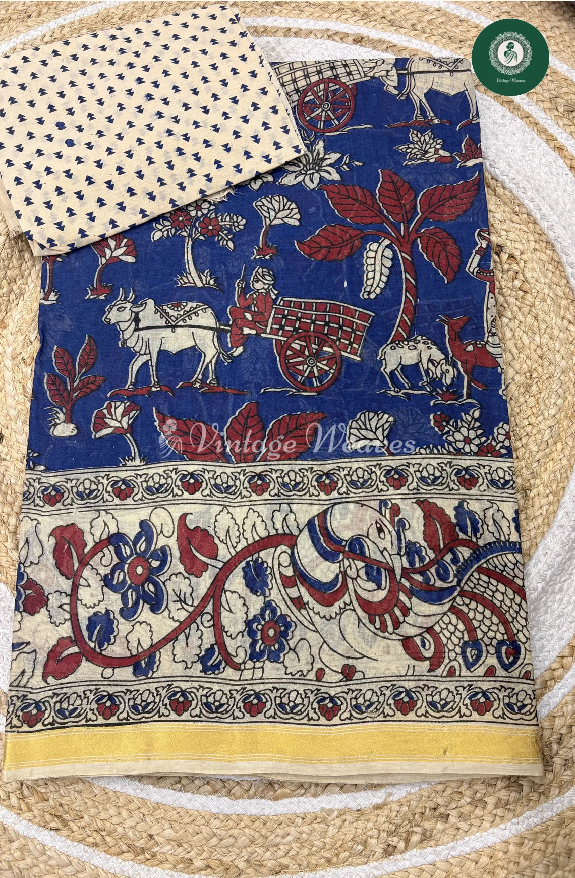 Budget Kota Kalamkari CowPrint-Blue