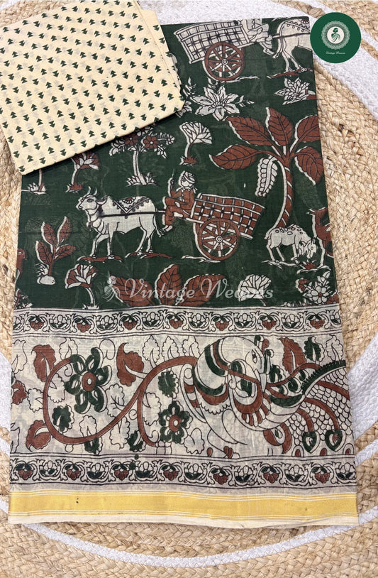 Budget Kota Kalamkari CowPrint-Green