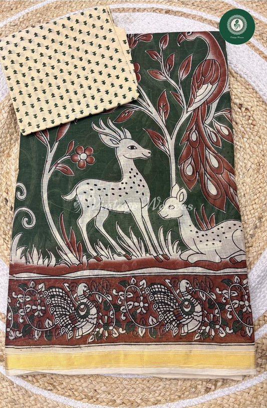 Budget Kota Kalamkari DeerPrint-Green