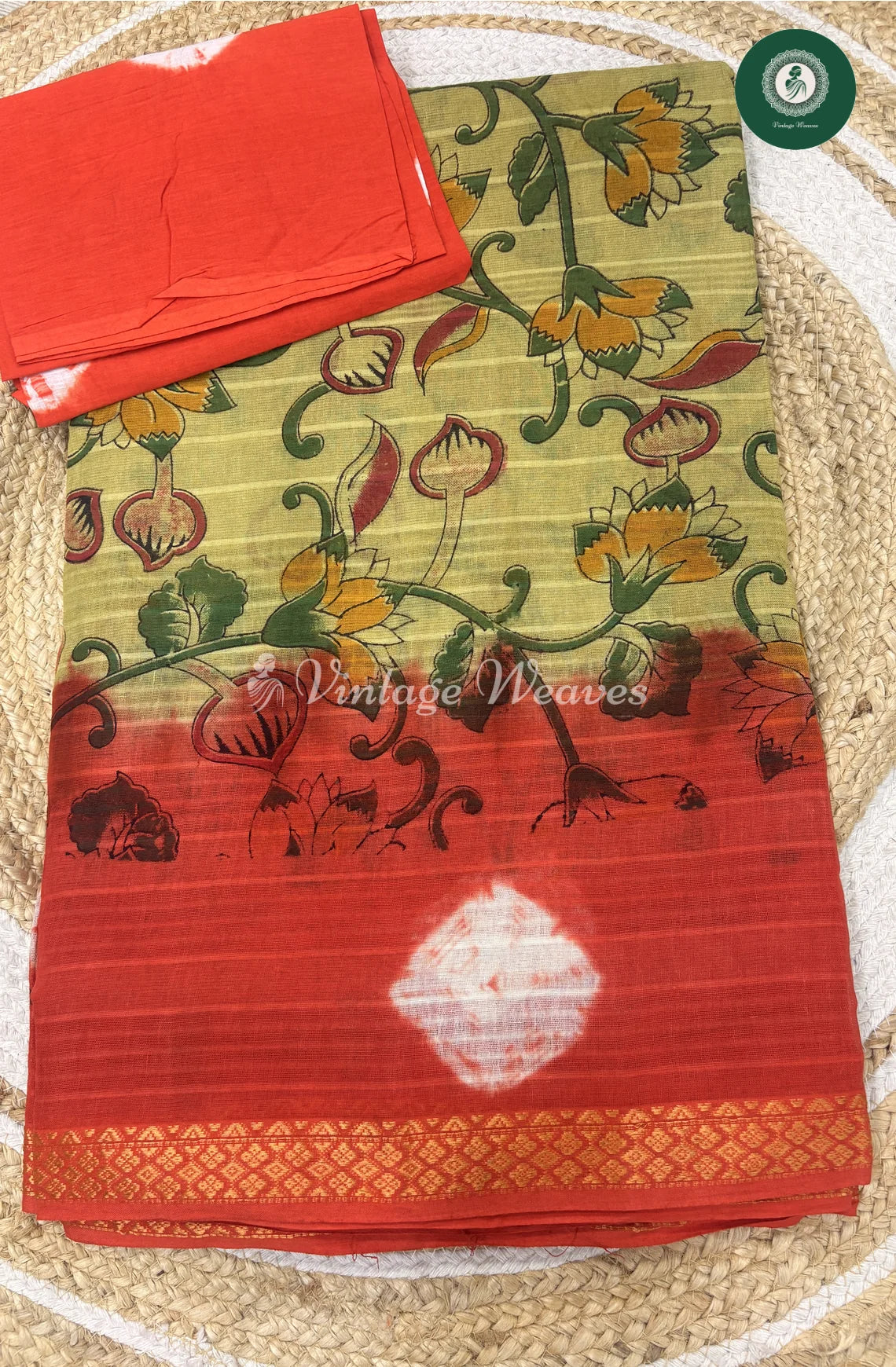 Budget Moonga Cotton Saree -GreenwithOrange
