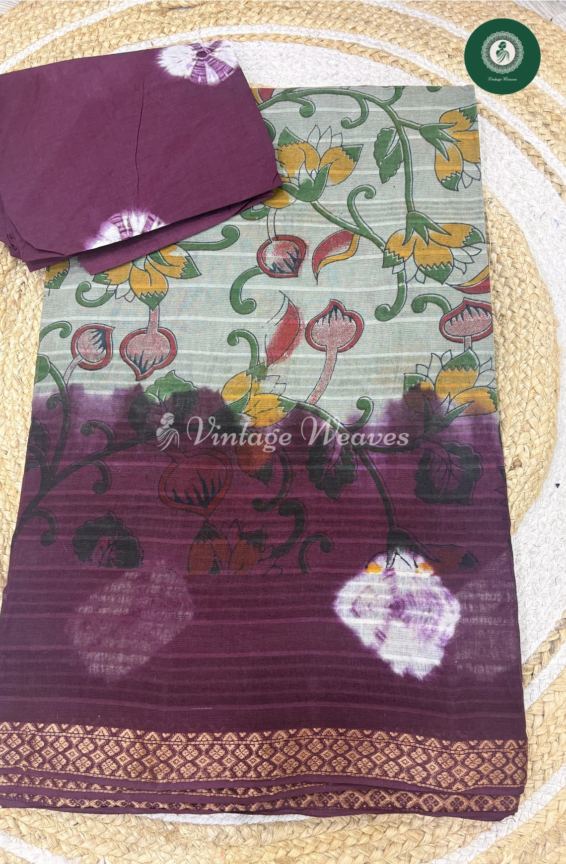 Budget Moonga Cotton Saree -GreywithPurple