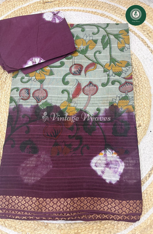 Budget Moonga Cotton Saree -GreywithPurple