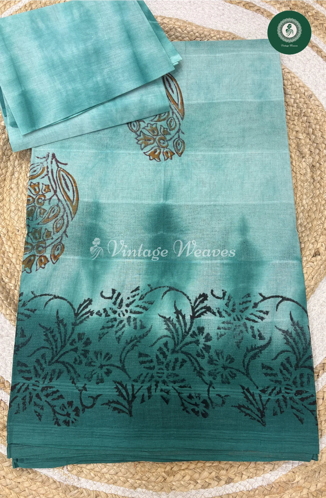 Budget Moonga Cotton Saree -SeaBlue