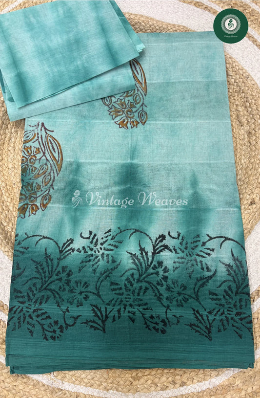 Budget Moonga Cotton Saree -SeaBlue