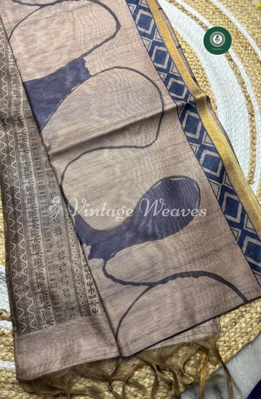 Chanderi Silk Saree With Zari Border-Grey