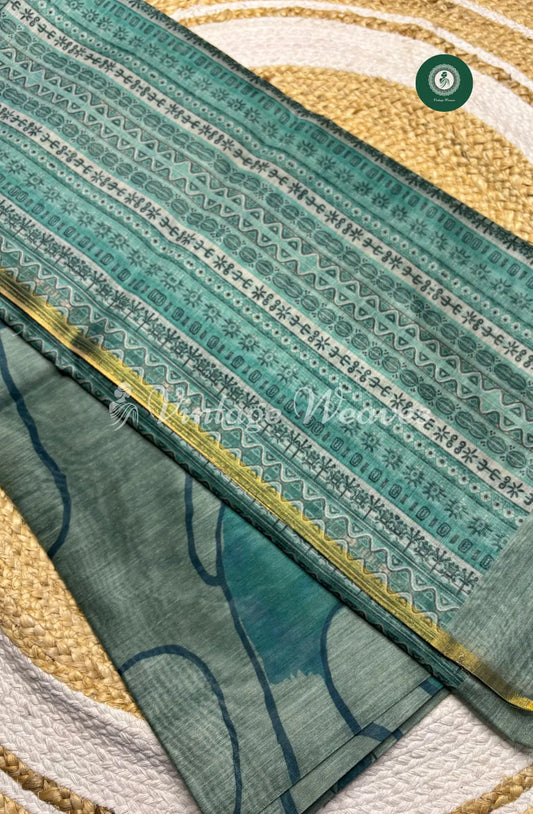 Chanderi Silk Saree With Zari Border-Blue